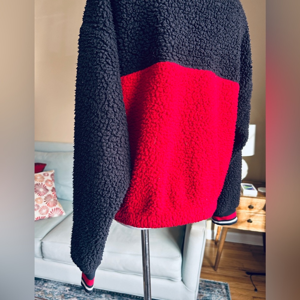 Tommy Hilfiger Sherpa Fleece Quarter Zip Pullover Colorblock Black Red Kids XL - Picture 10 of 12
